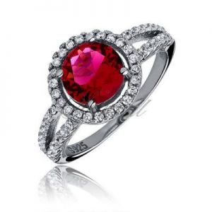 Srebrny elegancki pierścionek - Cyrkonia rubinowa - Rubinowa