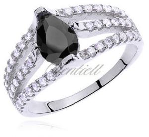 Srebrny rodowany pierścionek z białymi i czarną cyrkonią - Czarna