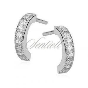 Srebrne kolczyki pr.925 otwarte półkola z cyrkoniami