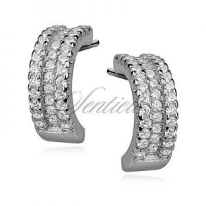 Srebrne kolczyki pr.925 otwarte półkola z trzema rzędami cyrkonii